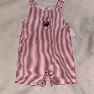 Crown & Ivy Pink and White Striped Baby Romper with Crab